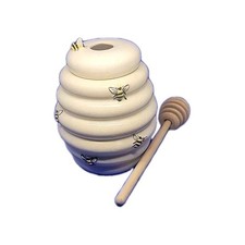 Vintage Harry & David Honey Pot Jar w/Lid Bumble Bee Hive Ceramic + Wood Dipper 