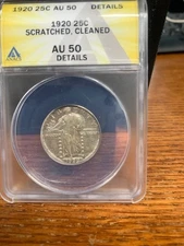 1920 25C Standing Liberty Quarter ANACS AU-50 Details Cleaned