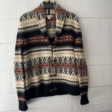 TELLURIDE CLOTHING CO Wool Nordic Fair Isle Cardigan Sweater Med Shawl Collar