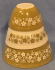 Vtg 3 Piece  Pyrex Spring Blossom Crazy Daisy Nesting Bowls, 401, 402, 403