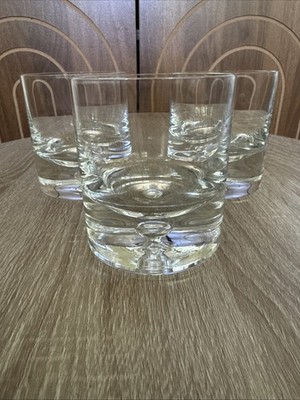 Krosno Crate & Barrel Old Fashioned Glasses Heavy Bottom Bubble Poland Set Of 3