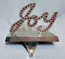 Harvey Lewis Stocking Holder Joy Christmas Holiday Silver Red Swarovski Crystals