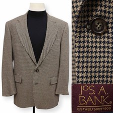 VTG JOS A BANK mens brown blue HOUNDSTOOTH sport coat suit jacket blazer 42 R