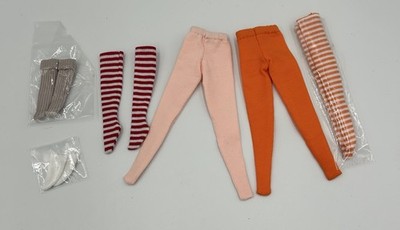Blythe Pullip Doll Stockings Tights 6 Pair Lot Orange Pink Red White Striped ￼