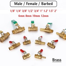 BSP Thread Brass Ball Valve Hose Barb Inline Water Gas Fuel Line Shut-off Valves