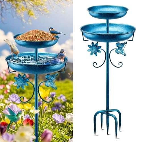 Metal Bird Bath for Outside, 42In Double Vintage  Assorted colors