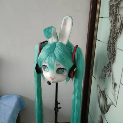 Niedliche Hatsune Miku Cosplay Kigurumi pelziger Kopf Fursuit teilweise König Masken
