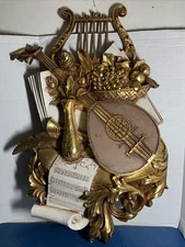 Syroco 1971 #7236 Hanging Wall Art Music Mandolin Harp Fruit Gold 30"x19"x6"