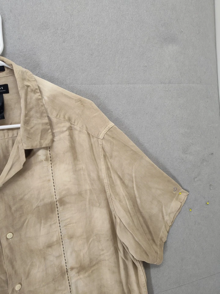 Camisa Axcess Para Hombre Extra Grande Tostada 100% Seda Manga Corta Abotonada Campamento Informal Foto 3 de 4