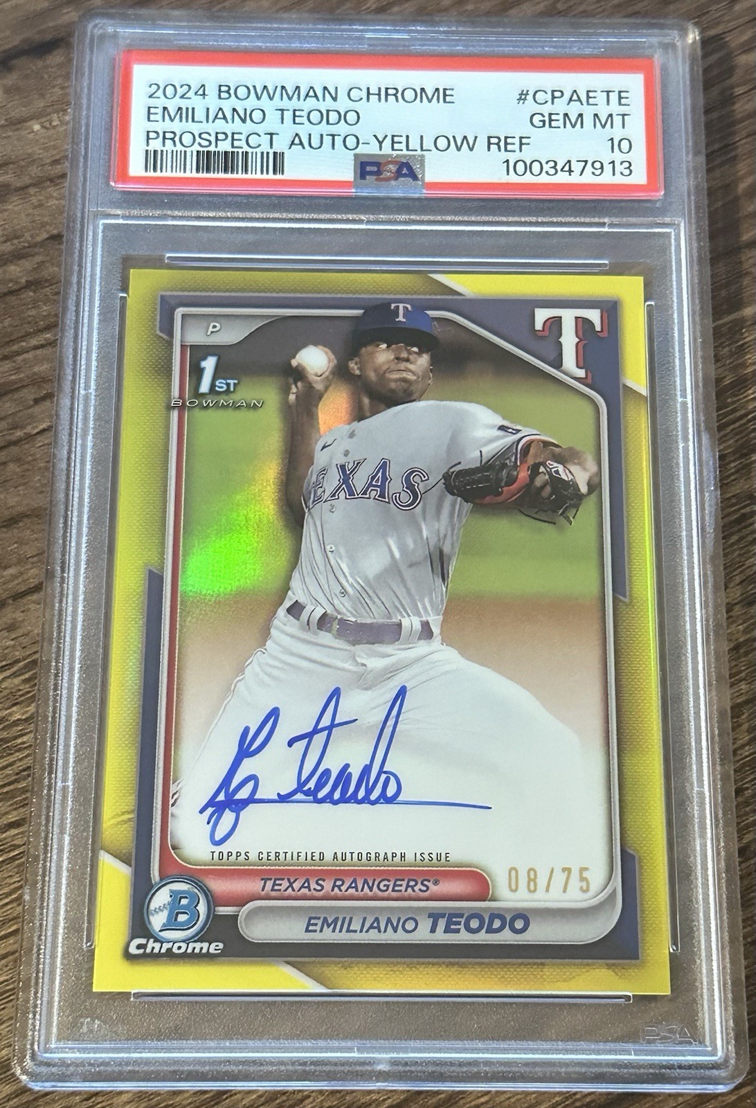 2024 Bowman Chrome #CPA-ETE Emiliano Teodo 1st Auto Yellow Refractor /75 PSA 10