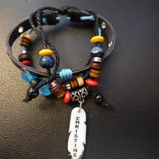 Christine Personalized Boho Bracelet Leather Stack Hippie Indie Name Colorful