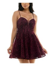 B DARLIN Womens Burgundy Mesh Insert Padded Cups Short Dress Juniors 910