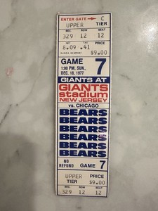 12/18/77 Giant vs Bears Slush Bowl Unused Ticket Payton/Csonka NM