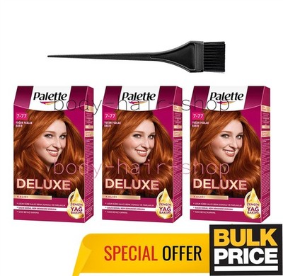 Palette Deluxe 7-77 Intensive Shiny Copper Hair Color Cream Salon-Style 3-Pack