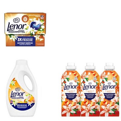 8tlg Lenor Weichspüler | Pods | Waschmittel Orangenblüte & Verbene & EK-Set Weiß