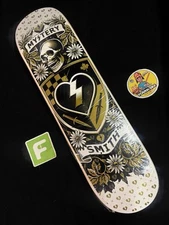 RARE Ryan Smith White Gold Skull Crest Early Mystery Skateboard Deck Pro Model