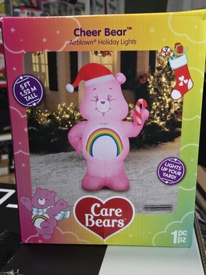Care Bears Cheer Bear Santa Hat Candy Cane Christmas Holiday Yard Inflatable 5'