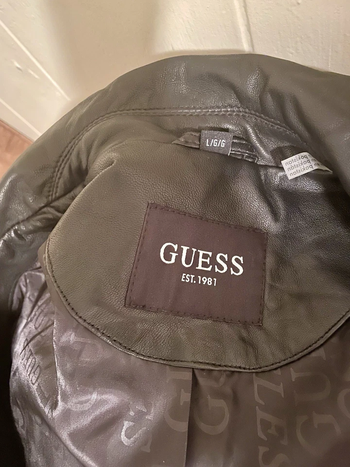 Guess Womens Black Leather Long Sleeve Full-Zip Motorcycle Jacket Size L - Image 4 of 4