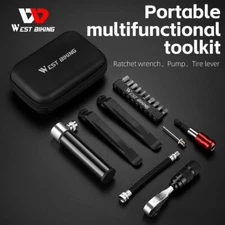 WEST BIKING Bike Repair Tool Kit Ratchet Wrench Pump Tire Lever Storage Bag Set