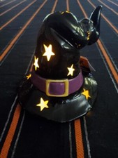Halloween Witch s Hat with flickering Light Ceramic Cutout Table Decor - New
