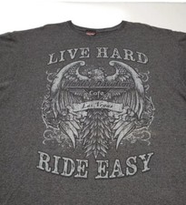 Vtg Harley-Davidson Cafe "Live Hard Ride Easy" Gray Double Sided TShirt Size 2XL