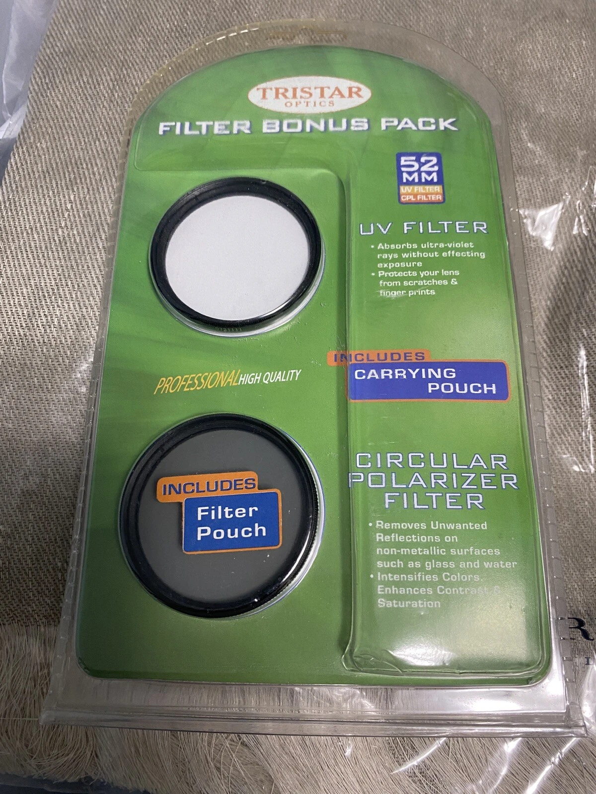 New Tristar Optics Filter Bonus Pack 52mm (UV Filter, Polarizer Filter, Pouch)