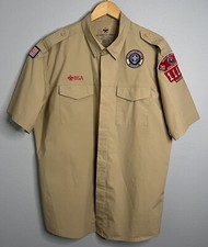 Boy Scouts Of America Uniform Shirt Mens Sz XL Khaki Cotton Poly Spandex