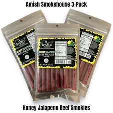 Amish Smokehouse Honey Jalapeno Beef Sticks (3) 5.75oz Bagged Resealable Smokies