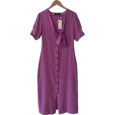 NEW Cider Purple Cotton Button Tie Front Midi Dress Small | eBay
