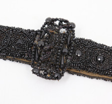 Antique Victorian Beaded Belt - Vintage Mourning Jet Black Women's Belt