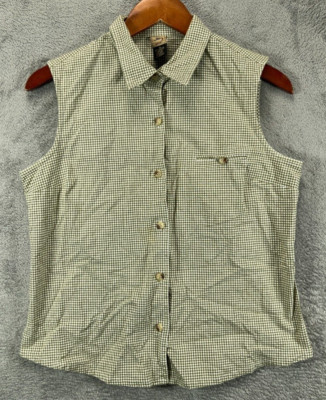 Rafaella RF Sports Tops Womens 10 Shirt Green Gingham Collard Button Sleeveless