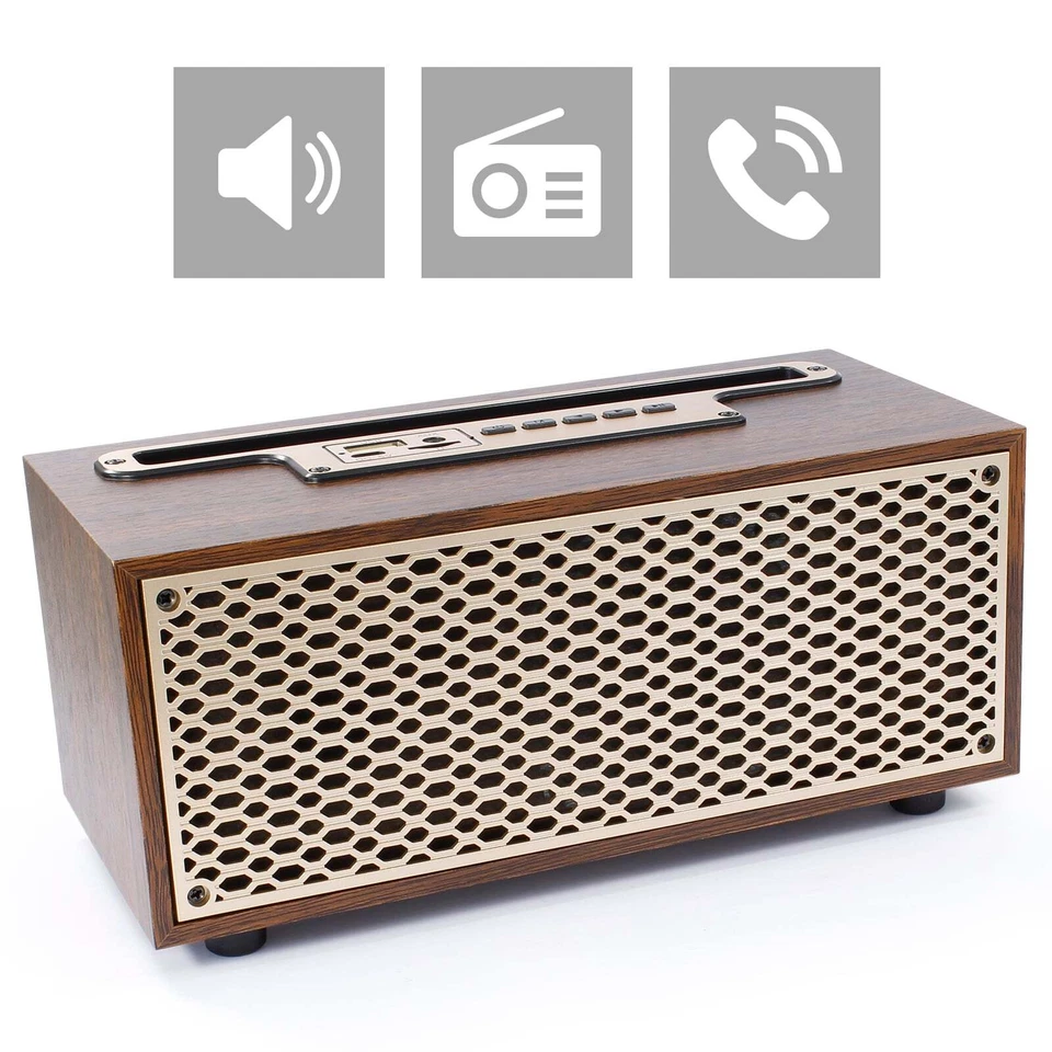 Retro Bluetooth Lautsprecher + FM Radio Tragbar Mp3 USB AUX Sound-Box Holz Optik - Bild 2 von 4