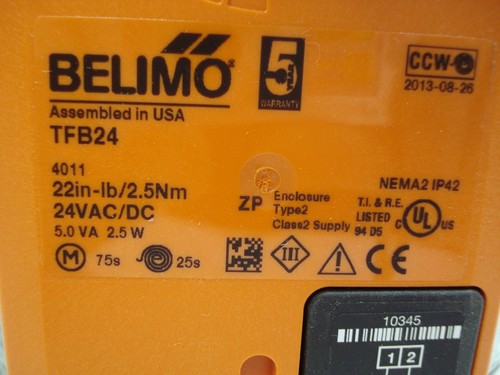 6" Spring Return Damper with Belimo TFLB24 or 120V motor actuator - Picture 5 of 5