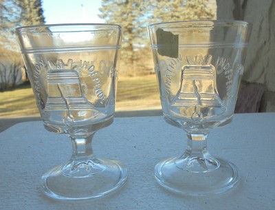 2 HENRY FORD MUSEUM BICENTENIAL INDEPENDENCE DAY 5'' STEMMED GOBLETS~~EMBOSSED