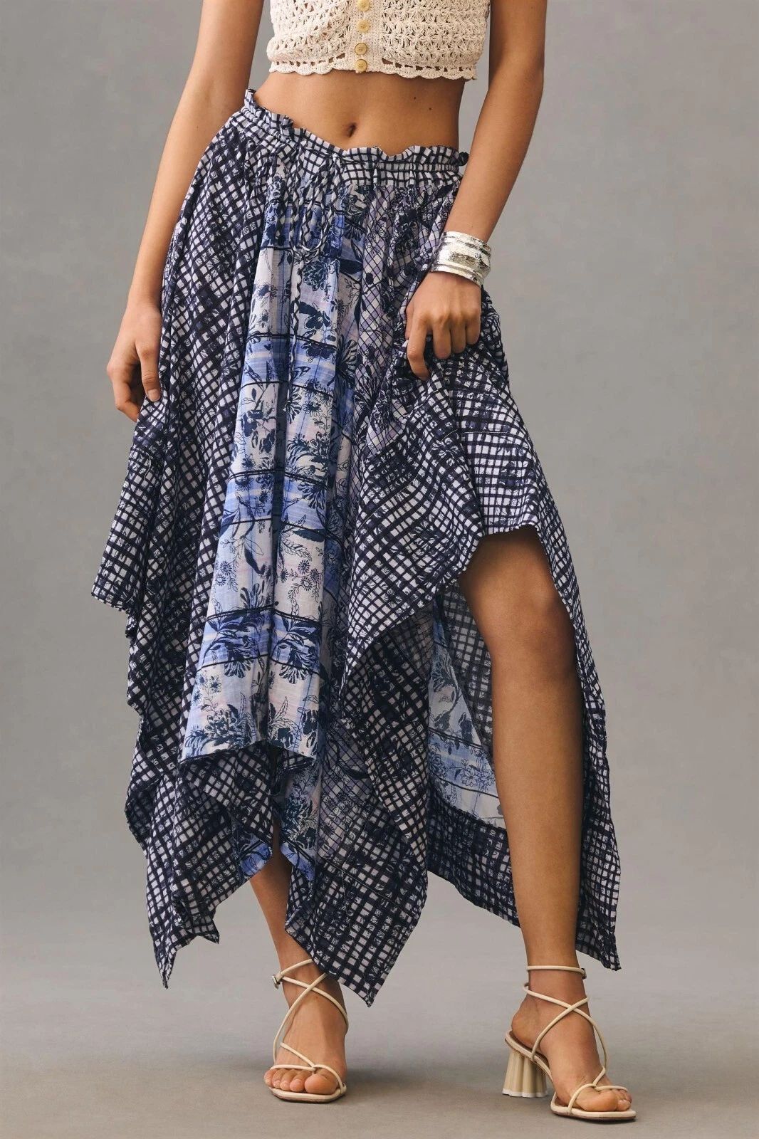 Pilcro Asymmetrical Linen Drawstring Skirt Anthropologie Floral Printed M NEW