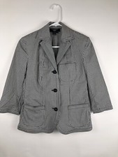Talbots Jacket Blazer Cotton Blend Black Gingham 3/4 Sleeve Sz 2 Petite Stretch