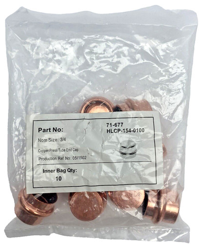HLCP-154-0100 Copper Press Tube End Cap 3/4", 71-677