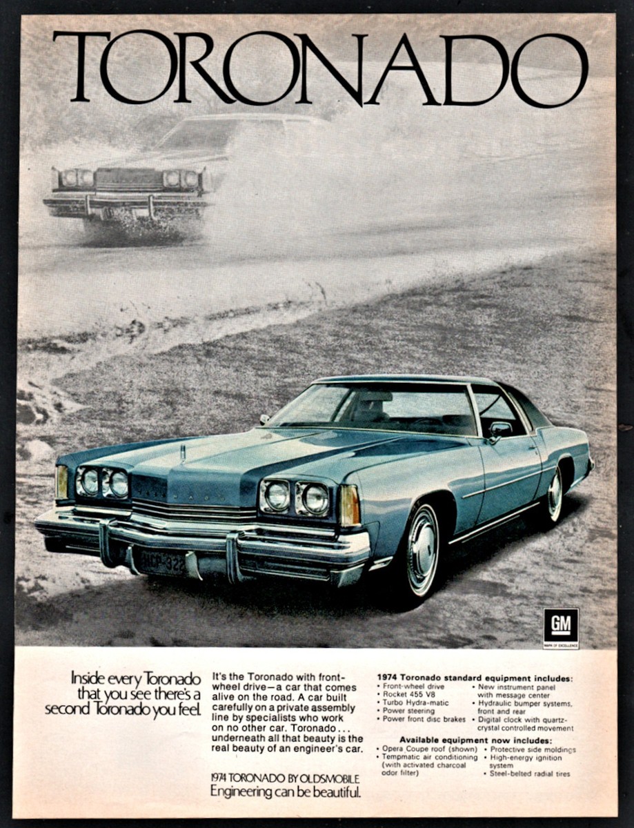 1974 OLDSMOBILE TORONADO Blue Coupe Vintage Car Photo AD | eBay