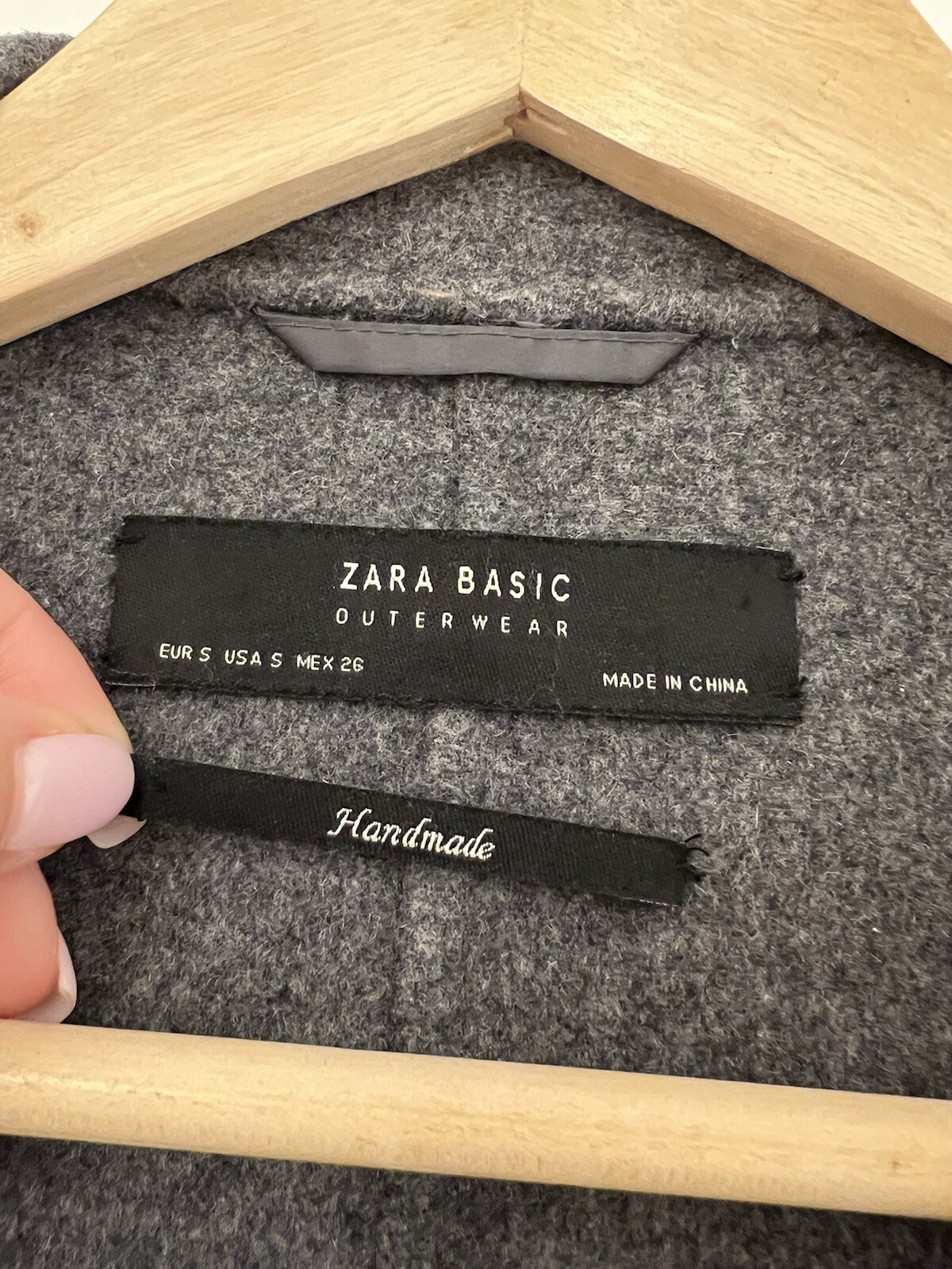 Zara Basic Outerwear Grey Handmade Wool Coat Small - image 3