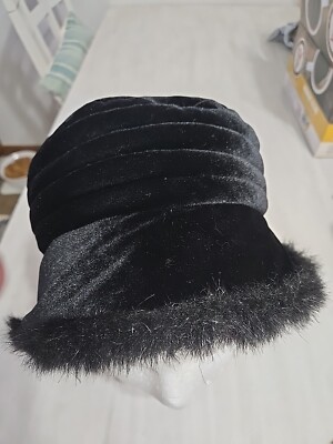 Betmar New York Black Velvet Hat Faux Fur Trim | eBay