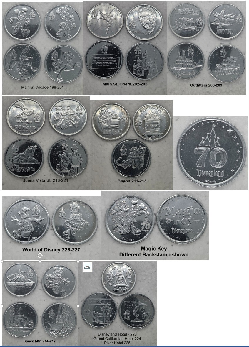 Disneyland 70th Medallions Complete Set of 29 DCA, DTD, WOD