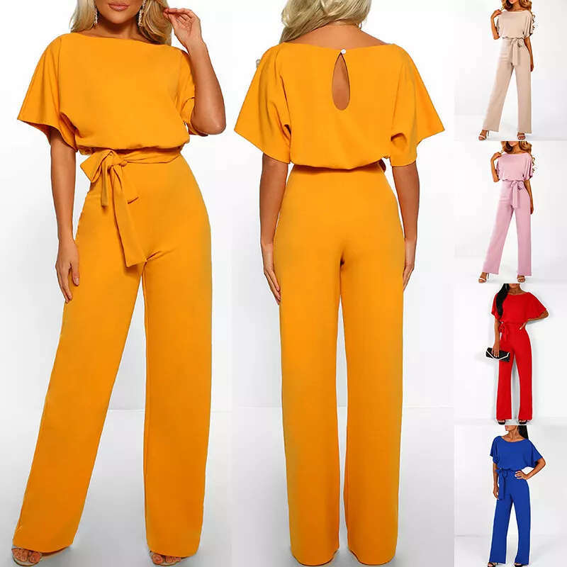 Women's Jumpsuit Elegant Long One-piece Summer Pants Suit Belt Clubwear  Overall