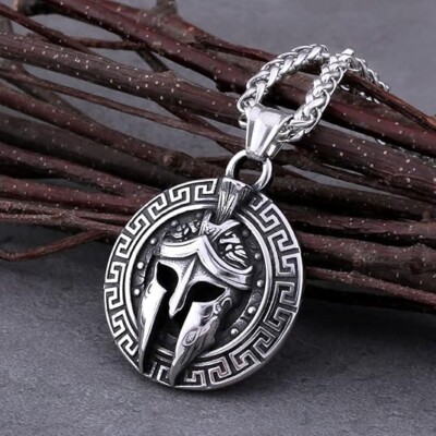 Vintage Sparta Mask Necklace Ancient Greek Warrior Spartan Helmet Pendant NEW
