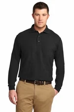 Port Authority Silk Touch Mens Long Sleeve Wrinkle Resist Golf Polo Shirt K500LS