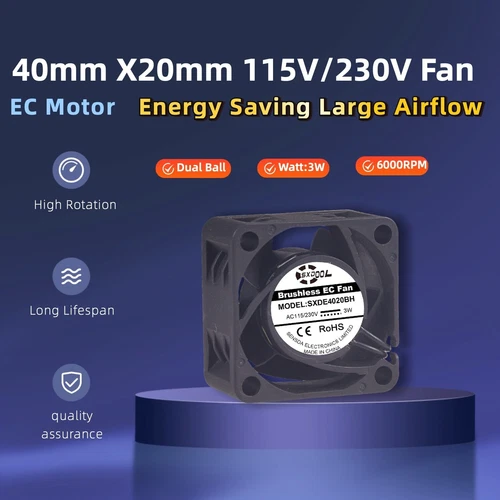 40mm X 20mm Tiny EC Cooling Fan Fan: 115V/230V, Dual Ball Bearing, High Speed