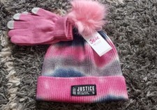 Justice beanie/gloves BRAND NEW ONE SIze pink multi tye dye
