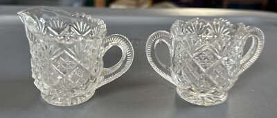 Vintage Brilliant Cut Lead Crystal Glass Sugar Bowl and Creamer