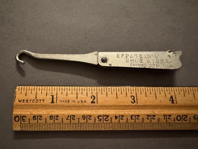 EPPSTEIN'S SHOE STORE FARMER CITY, ILL ADVERTISING FOLDING SHOE BUTTON HOOK VTG