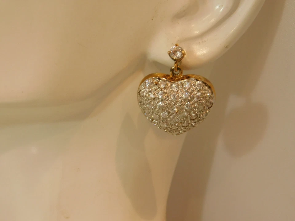 Giallo Gp Argento Sterling Zirconia Cubica Strass Cuore Costume Orecchini 7j109 - Immagine 2 di 4