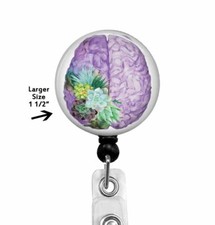 Purple Brain With Floral Accent Badge Reel Retractable Badge Holder, 752L